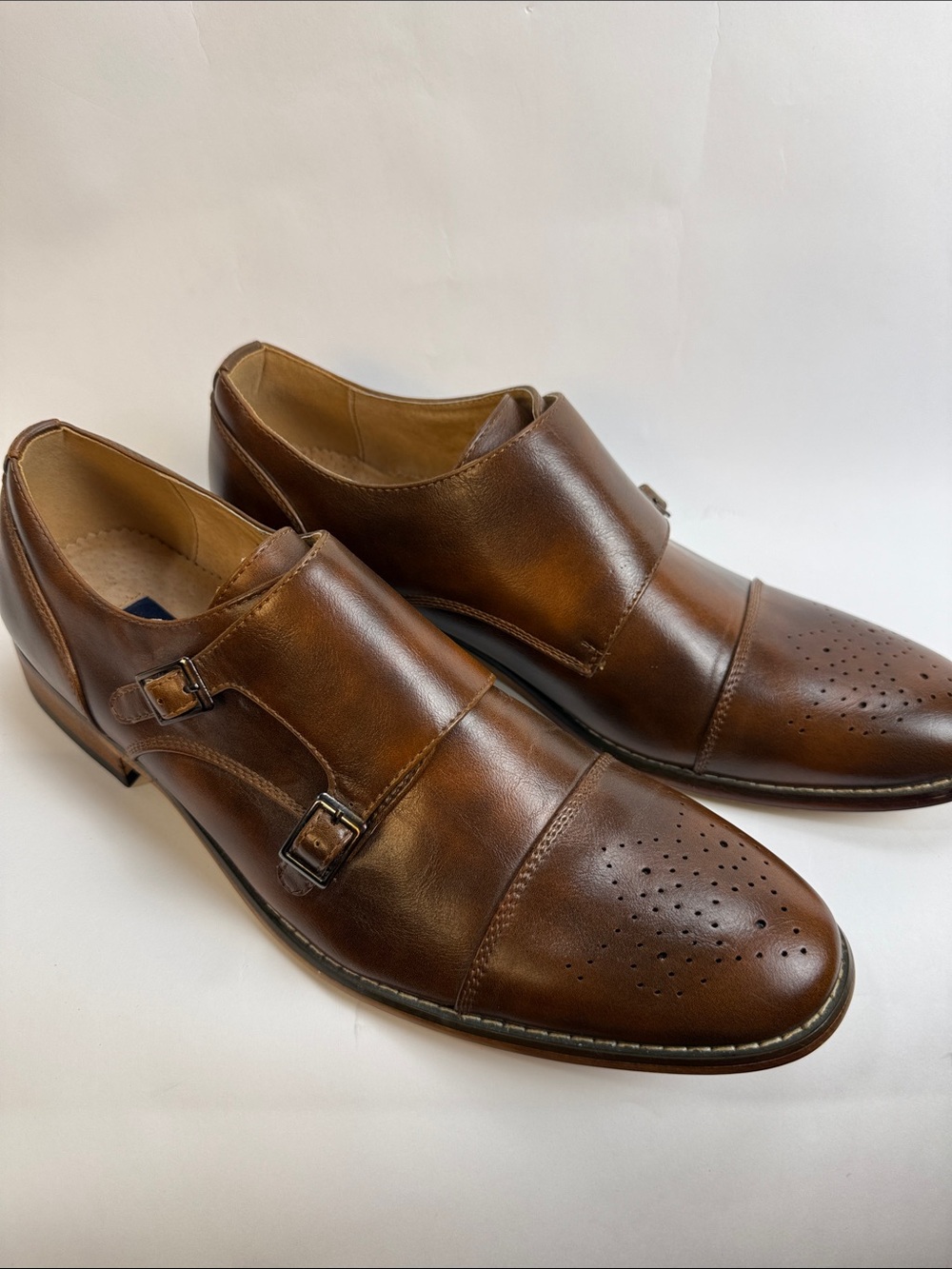 Gino Vitale Men's Brown Leather Double Monk Strap Dress Shoes NWOT 10.5